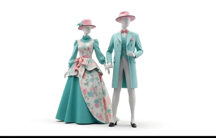 Retro Long Dress and Suit 3D Design Modeling Illustration